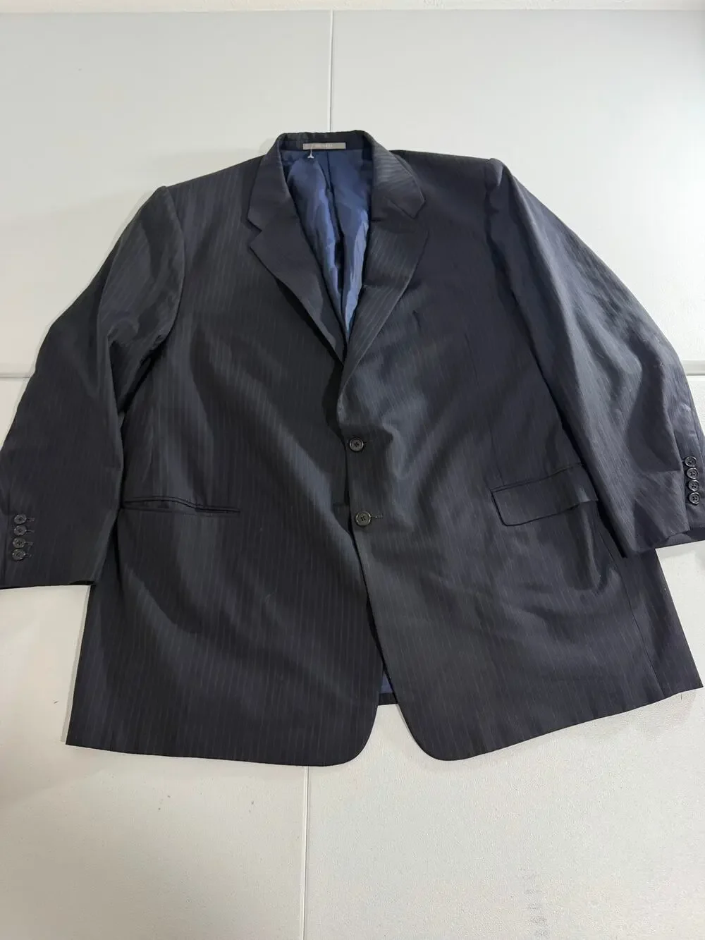 Hickey Freeman Men’s Blazer 46L Navy Pinstripe Wool Suit Jacket USA